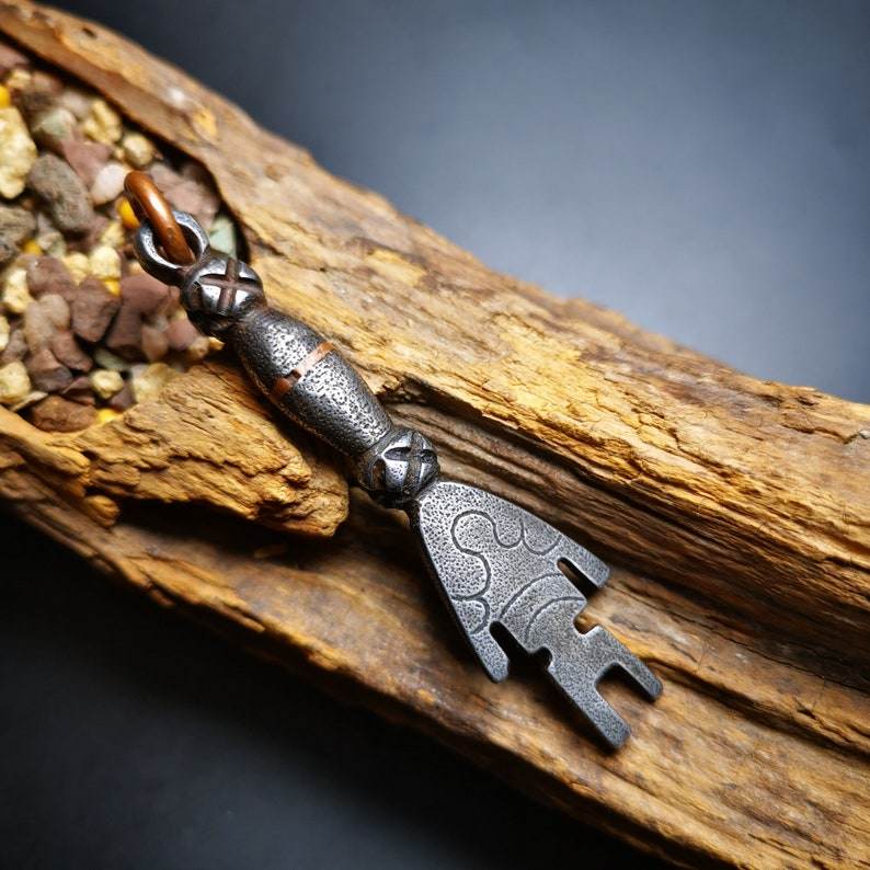 Buddhism Amulet, The Key of Heart Pendant, Made of Cold Iron - Tibetan Buddhist amulet, detailed view