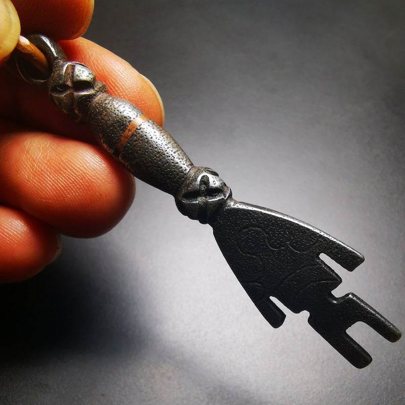 Buddhism Amulet, The Key of Heart Pendant, Made of Cold Iron - Tibetan Buddhist amulet, view 7