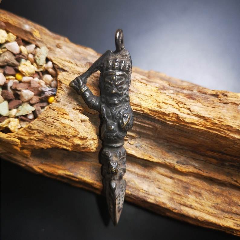 Thokcha Pendant,Phurba Kila of Manjusri and Samantabhadra - Tibetan Buddhist art, size reference