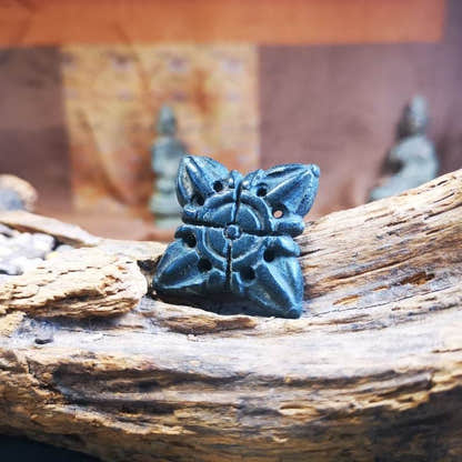 Hand Carved Cross Vajra Amulet Badge, Tibetan Buddhist Pendant, Made of Obsidian - Tibetan Buddhist amulet, front view