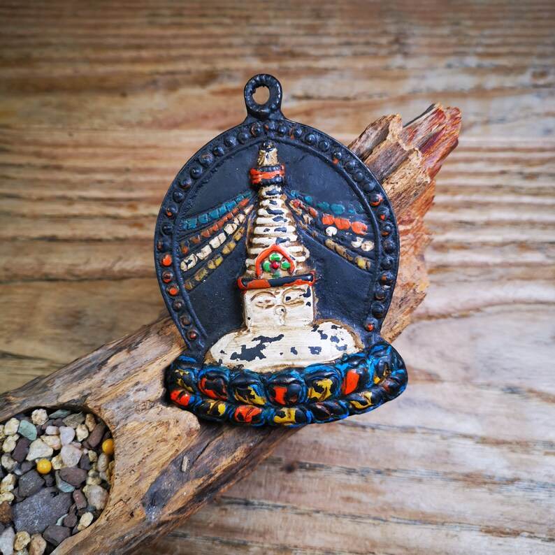Tibetan Buddhist Statue,Stupa Badge,Pagoda Amulet - Tibetan Buddhist amulet, close-up detail