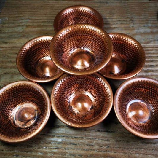 Buddhist Water Offering Bowls - Tibetan Buddhist art, front view
