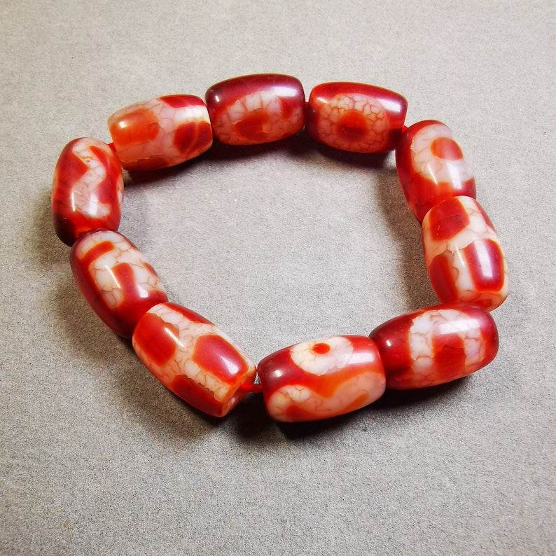 Fire Agate Dzi Bead Bracelet - Tibetan Buddhist mala beads, view 5