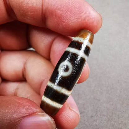 3 Eyed Dzi Bead - Tibetan dzi bead, view 9