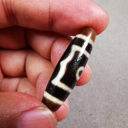 3 Eyed Dzi Bead - Tibetan dzi bead, view 8