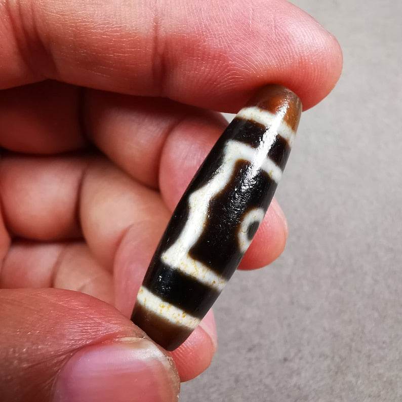 3 Eyed Dzi Bead - Tibetan dzi bead, view 8