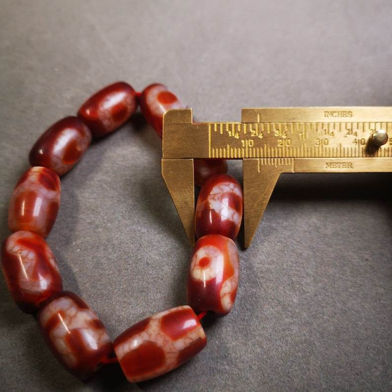 Fire Agate Dzi Bead Bracelet - Tibetan Buddhist mala beads, view 6