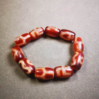 Fire Agate Dzi Bead Bracelet - Tibetan Buddhist mala beads, size reference