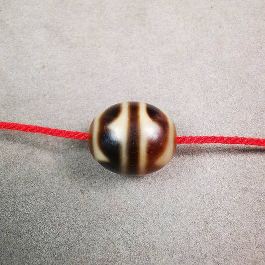 Tiger Tooth Dalo Dzi Bead - Tibetan dzi bead, front view