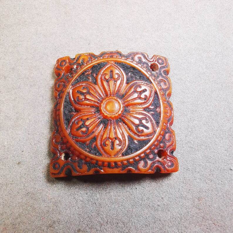 Yak Bone Carved Mandala Amulet Badge, Tibetan Buddhist Prayer Wheel Pendant,Dhar - Tibetan Buddhist amulet, view 7