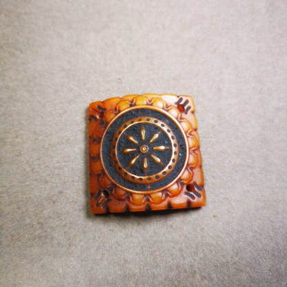 Yak Bone Carved Mandala Amulet Badge, Tibetan Buddhist Prayer Wheel Pendant,Dhar - Tibetan Buddhist amulet, close-up detail