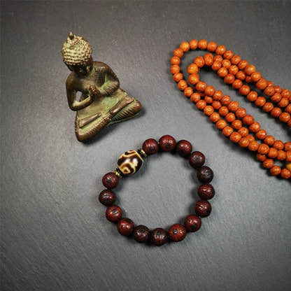 Dalo Dzi Bead Bracelet - Tibetan Buddhist mala beads, detailed view