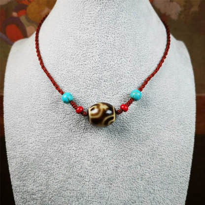 Treasure Vase Dalo Dzi Bead Necklace - Tibetan Buddhist bead necklace, view 4