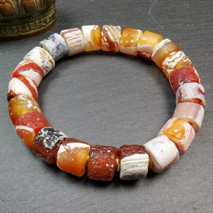 Sugar Agate Beads Wrist Mala, Unique 11mm Cylinder Carnelian Bracelet - Tibetan Buddhist mala beads, view 5