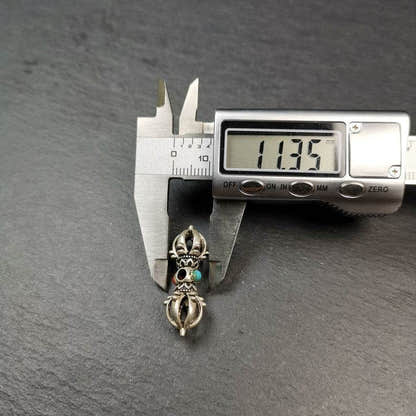Tibetan Silver Vajra Amulet 32mm - Tibetan Buddhist amulet, size reference