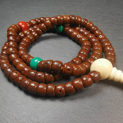Mala, 108 Lotus Seed Prayer Beads Necklace,30" - Tibetan Buddhist mala beads, detailed view