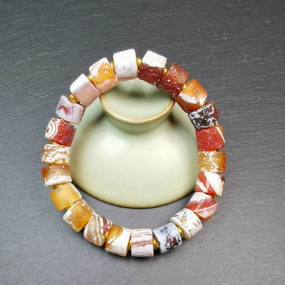 Sugar Agate Beads Wrist Mala, Unique 11mm Cylinder Carnelian Bracelet - Tibetan Buddhist mala beads, view 4