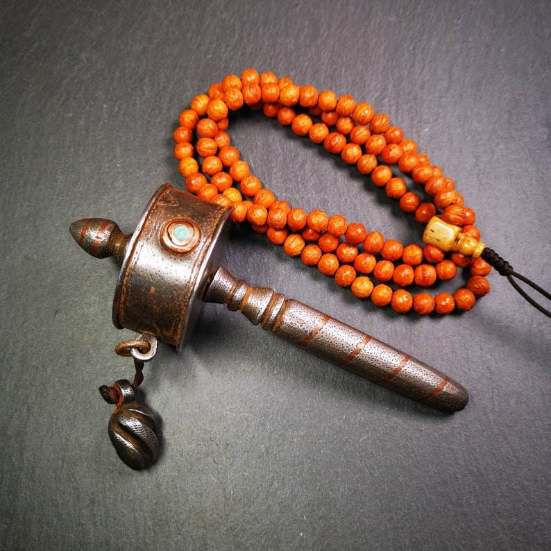 Handheld Prayer Wheel,Mani Wheel - Tibetan Buddhist art, detailed view