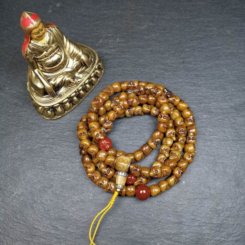 Yak Bone Kapala Mala,Prayer Beads - Tibetan Buddhist mala beads, detailed view