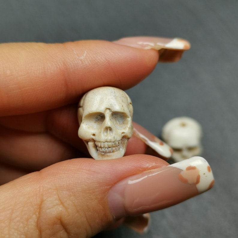 White Skull Spacer Bead for Prayer Bead - Tibetan Buddhist art, detailed view