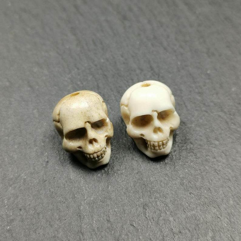 White Skull Spacer Bead for Prayer Bead - Tibetan Buddhist art, front view