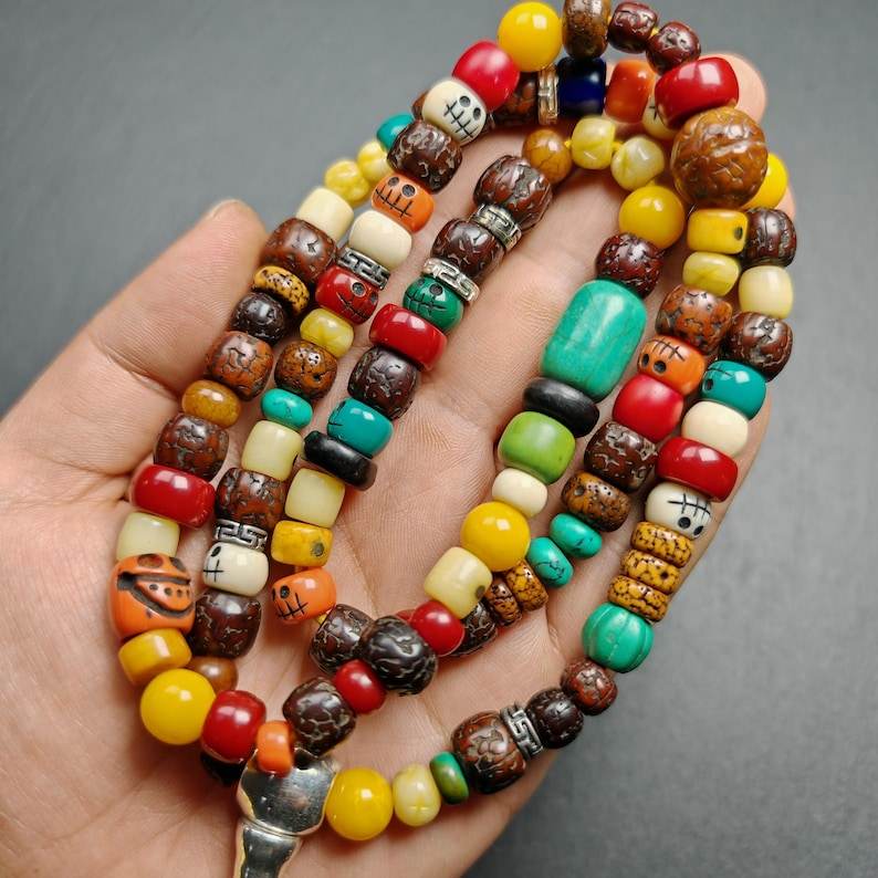 Mala Necklace - Prayer Beads,38cm Length - Tibetan Buddhist mala beads, detailed view