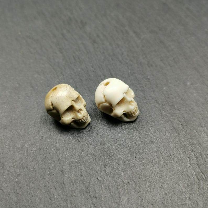 White Skull Spacer Bead for Prayer Bead - Tibetan Buddhist art, close-up detail