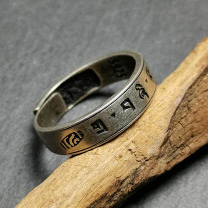 Silver Ring - Tibetan Buddhist art, detailed view
