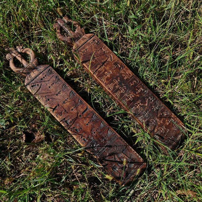 Buddhist Zanpar Wooden Mold Stick - Tibetan Buddhist art, close-up detail