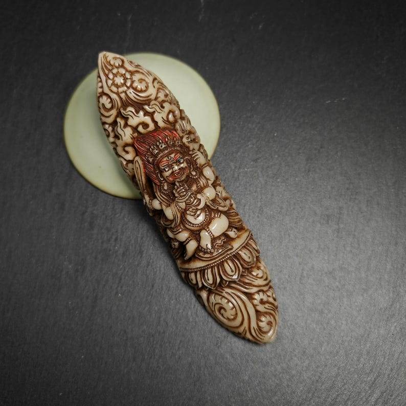 Mahakala Kapala Amulet Badge - Tibetan Buddhist amulet, detailed view
