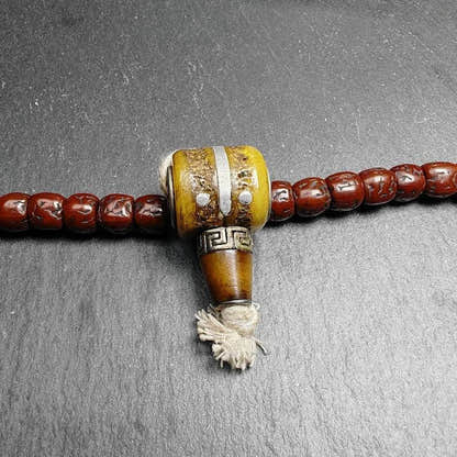 T-drilled 3-Hole Connector Bead - Tibetan Buddhist art, front view