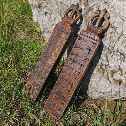 Buddhist Zanpar Wooden Mold Stick - Tibetan Buddhist art, front view
