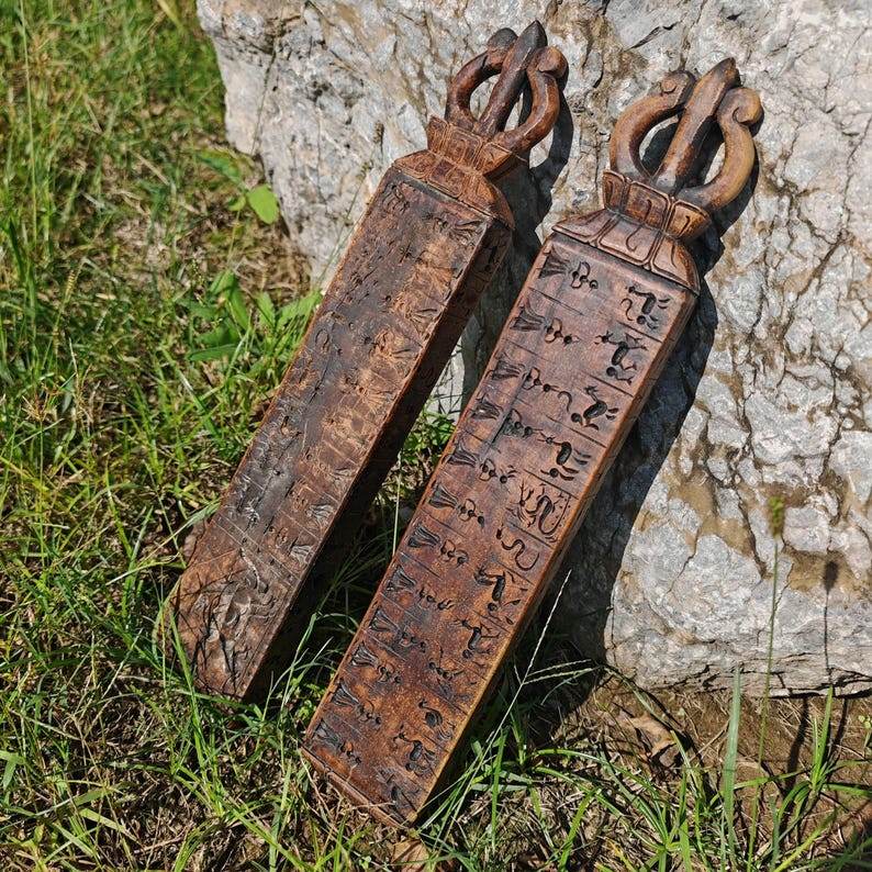 Buddhist Zanpar Wooden Mold Stick - Tibetan Buddhist art, front view