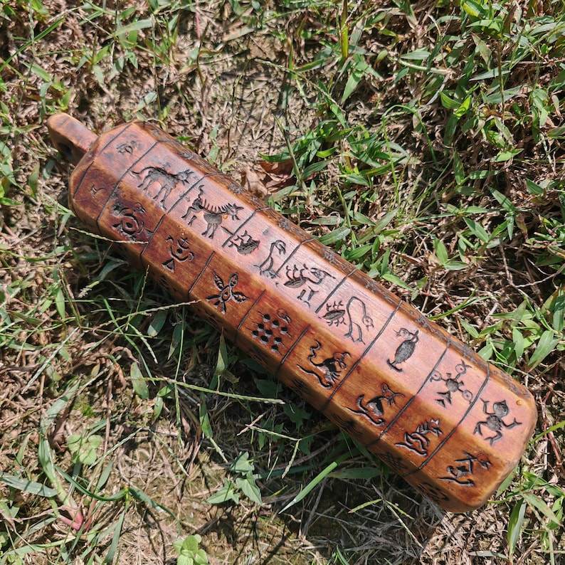 Zanpar Wooden Mold Stick - Tibetan Buddhist art, close-up detail