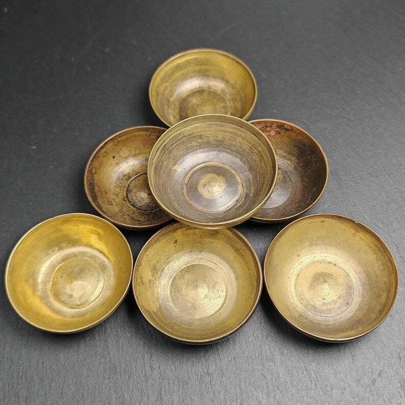 Water Offering Bowls 2.4" - Tibetan Buddhist art, detailed view