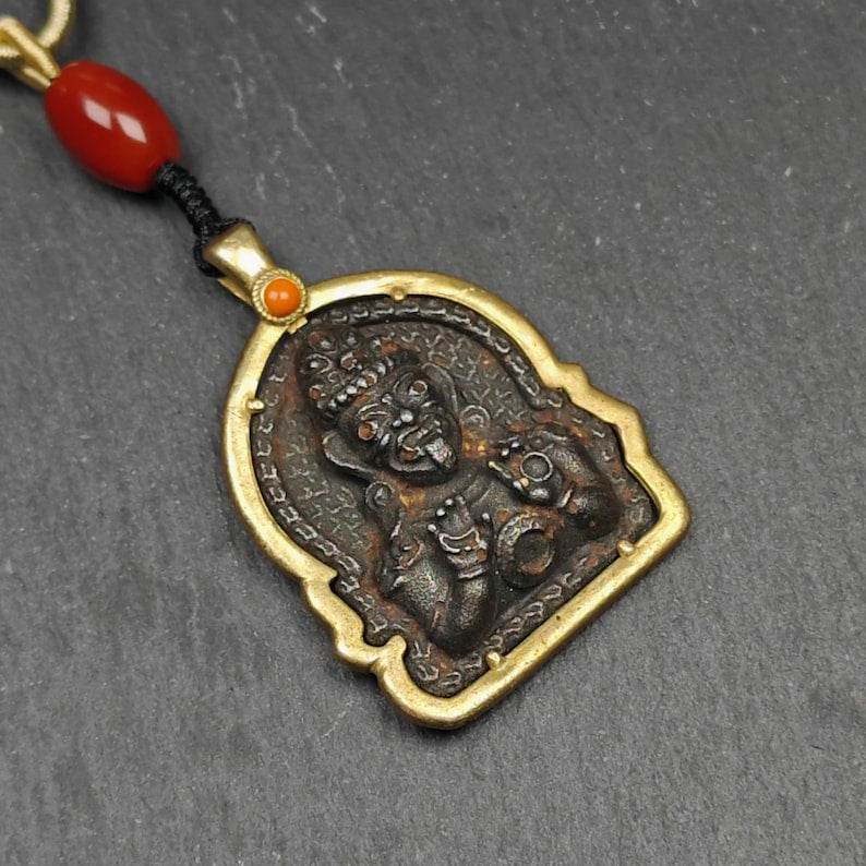 Drashi Lhamo Amulet, 52 - Tibetan Buddhist amulet, close-up detail