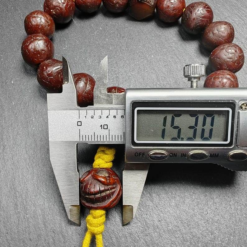 Bodhi Seed Beads Wrist Mala - 14mm - Tibetan Buddhist mala beads, size reference