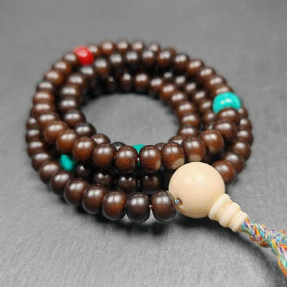 Prayer Beads,9.6mm Bodhi Root Bead Mala - Tibetan Buddhist mala beads, front view