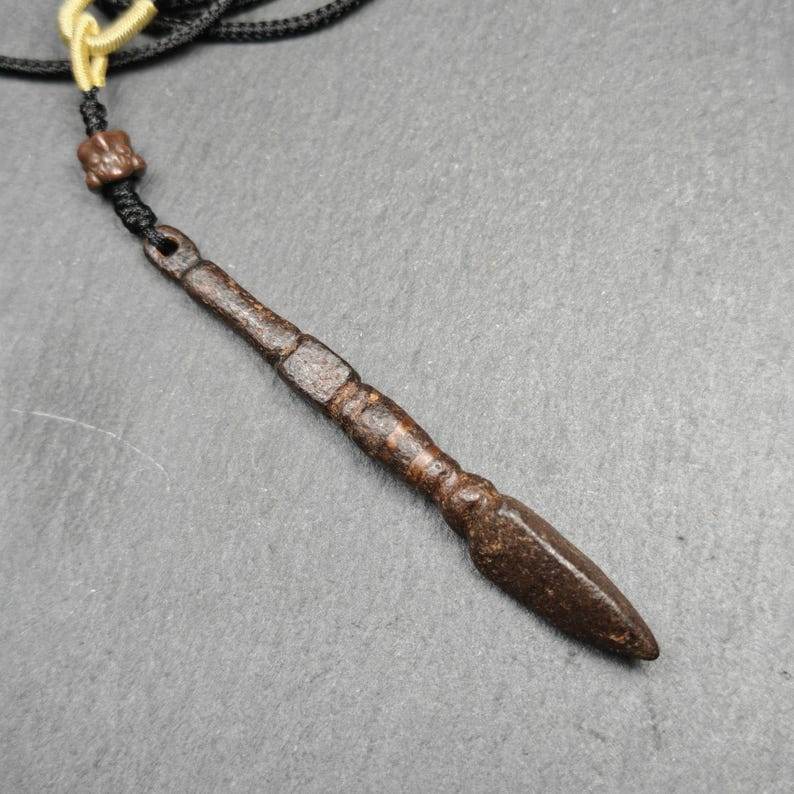 Old Phurba Amulet - Tibetan Ritual Kila Pendant - Tibetan Buddhist amulet, close-up detail