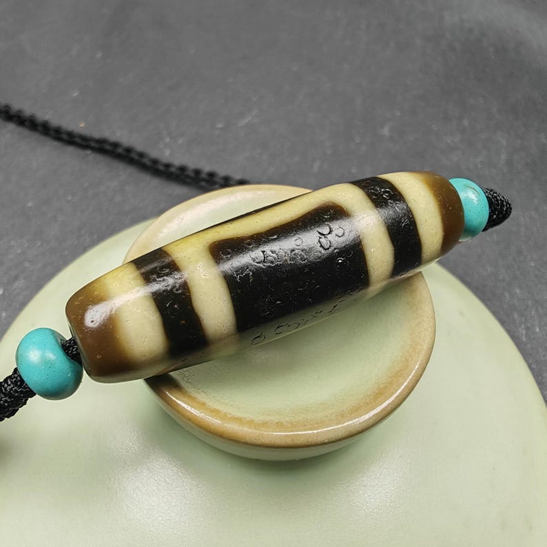 Sky & Earth Dzi Bead Necklace,1.5" - Tibetan Buddhist bead necklace, view 6