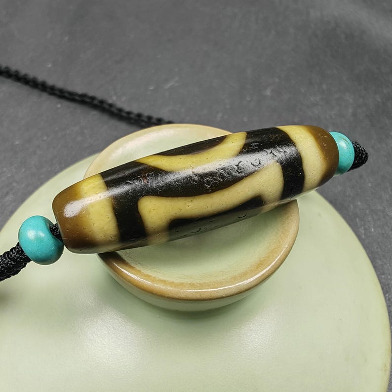 Sky & Earth Dzi Bead Necklace,1.5" - Tibetan Buddhist bead necklace, view 8