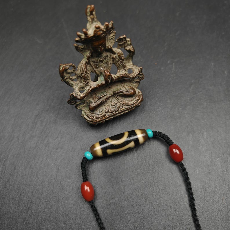 Sky & Earth Dzi Bead Necklace,1.5" - Tibetan Buddhist bead necklace, view 4