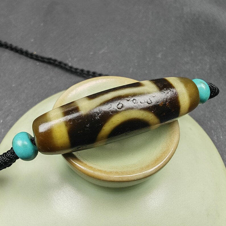 Sky & Earth Dzi Bead Necklace,1.5" - Tibetan Buddhist bead necklace, view 7
