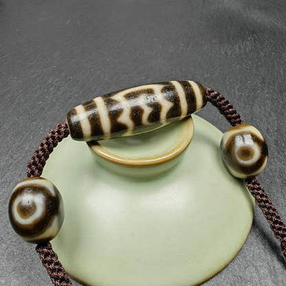 Tibetan Dzi Necklace - Garuda Dzi + 3 Eyes Dalo Dzi Amulet - Tibetan Buddhist bead necklace, view 5