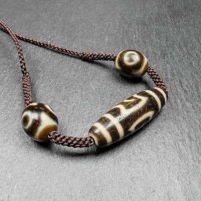 Tibetan Dzi Necklace - Garuda Dzi + 3 Eyes Dalo Dzi Amulet - Tibetan Buddhist bead necklace, view 4