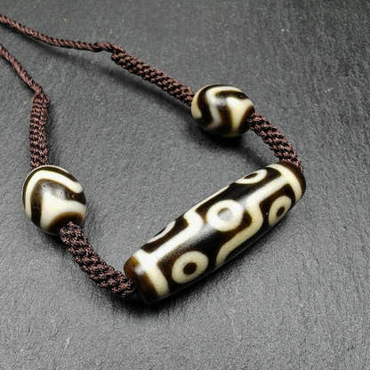 Tibetan Dzi Necklace,9 Eyes Dzi + 2 Wave Darlo Dzi Beads Amulet - Tibetan Buddhist bead necklace, view 4