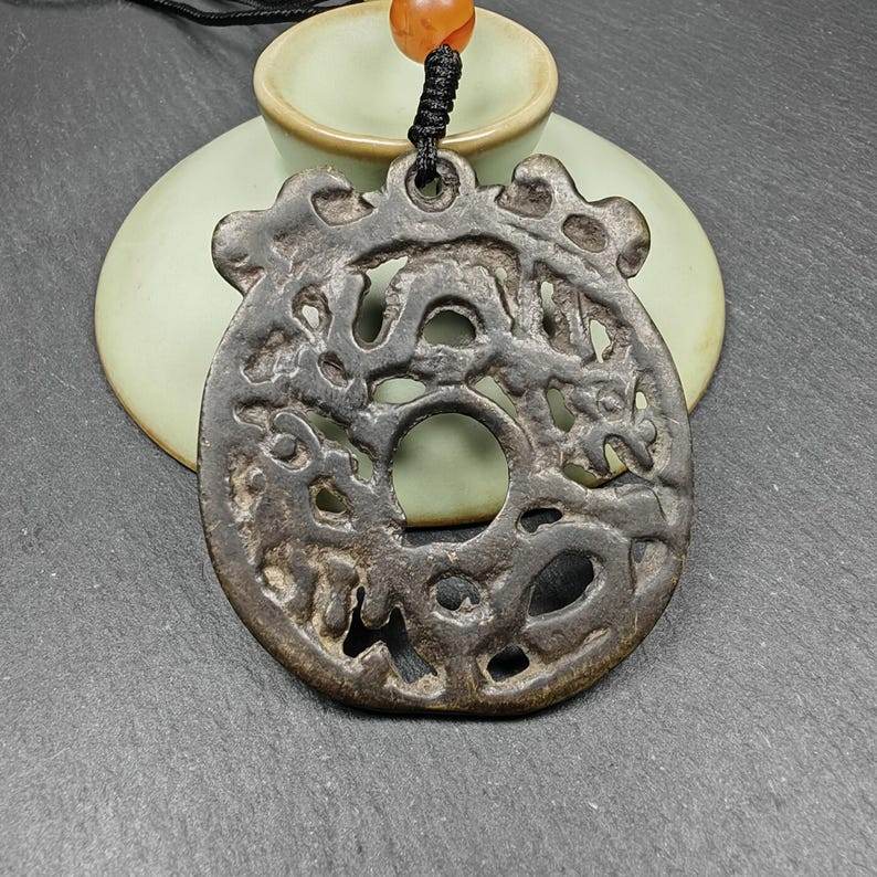 Thokcha Dragon Prayer Wheel,Dharma Chakra Pendant,43mm - Tibetan Buddhist art, detailed view