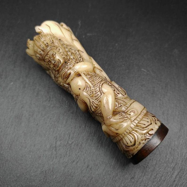 Leg Bone Carved Troma Nagmo Pen holder,Black Wrathful Dakini Kapala Cup - Tibetan Buddhist art, view 8
