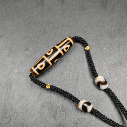 Tibetan 9 Eyes Bodhi Dzi Bead Necklace, 2.13" - Tibetan Buddhist bead necklace, front view