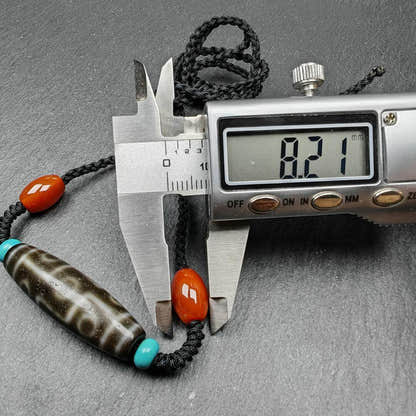 Tibetan 9 Eyes Dzi Bead Necklace - Tibetan Buddhist bead necklace, size reference
